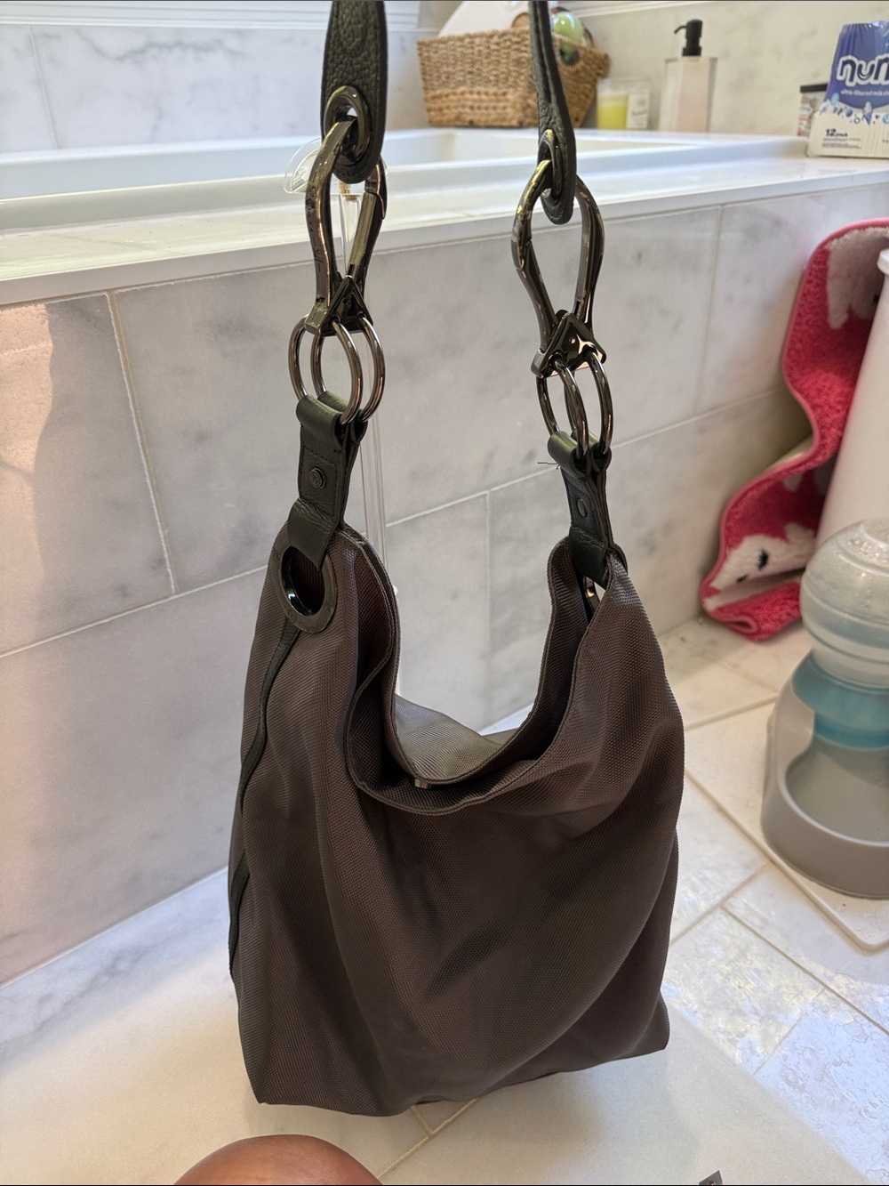 JPK Paris75 Women's Grey Nylon Hobo Shoulder Bag
